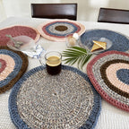 Set of 6 Round Crochet Placemats / Dining Mats Pink, Denim blue, Brown, Beige, Navy, Off white