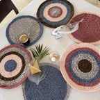 Set of 6 Round Crochet Placemats / Dining Mats Pink, Denim blue, Brown, Beige, Navy, Off white