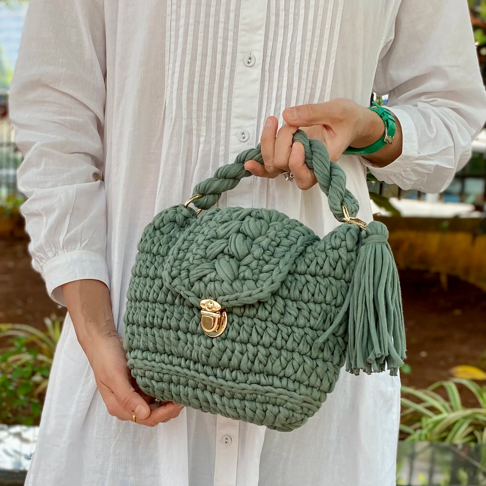 Image of Crochet purse Khaki | Hand carry