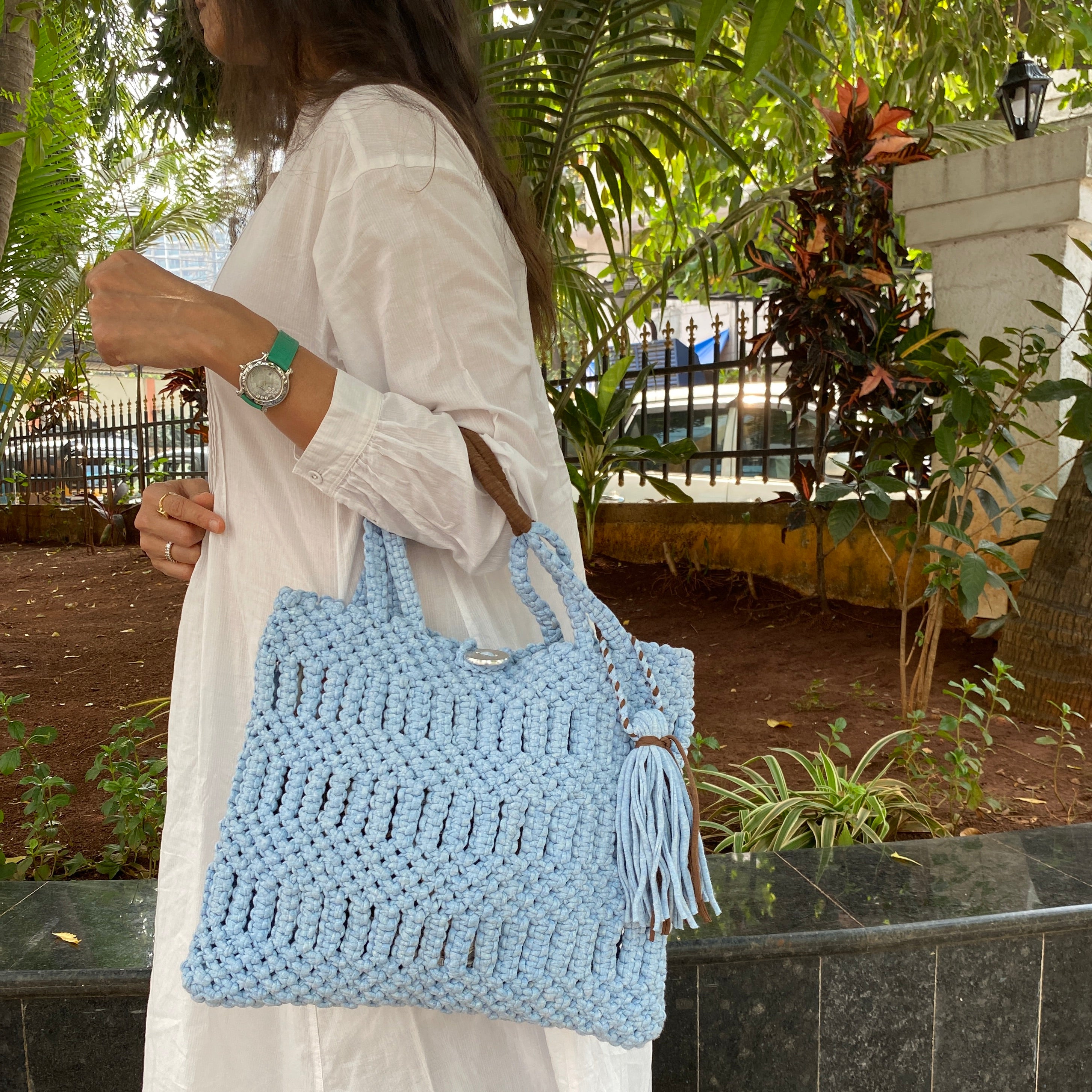 Image of Macrame Handbag Ice Blue