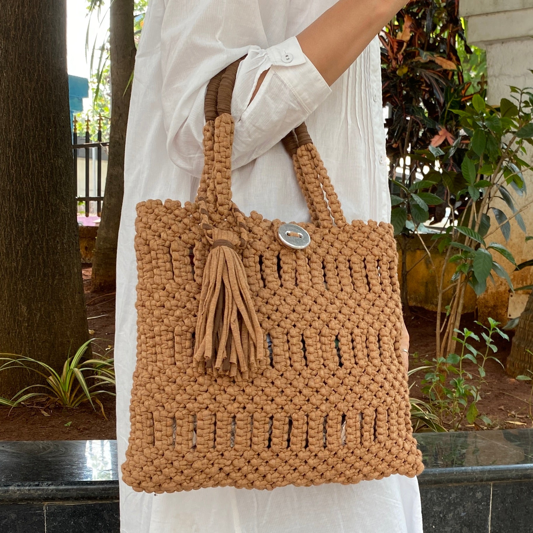 Image of Macrame Handbag Nutmeg