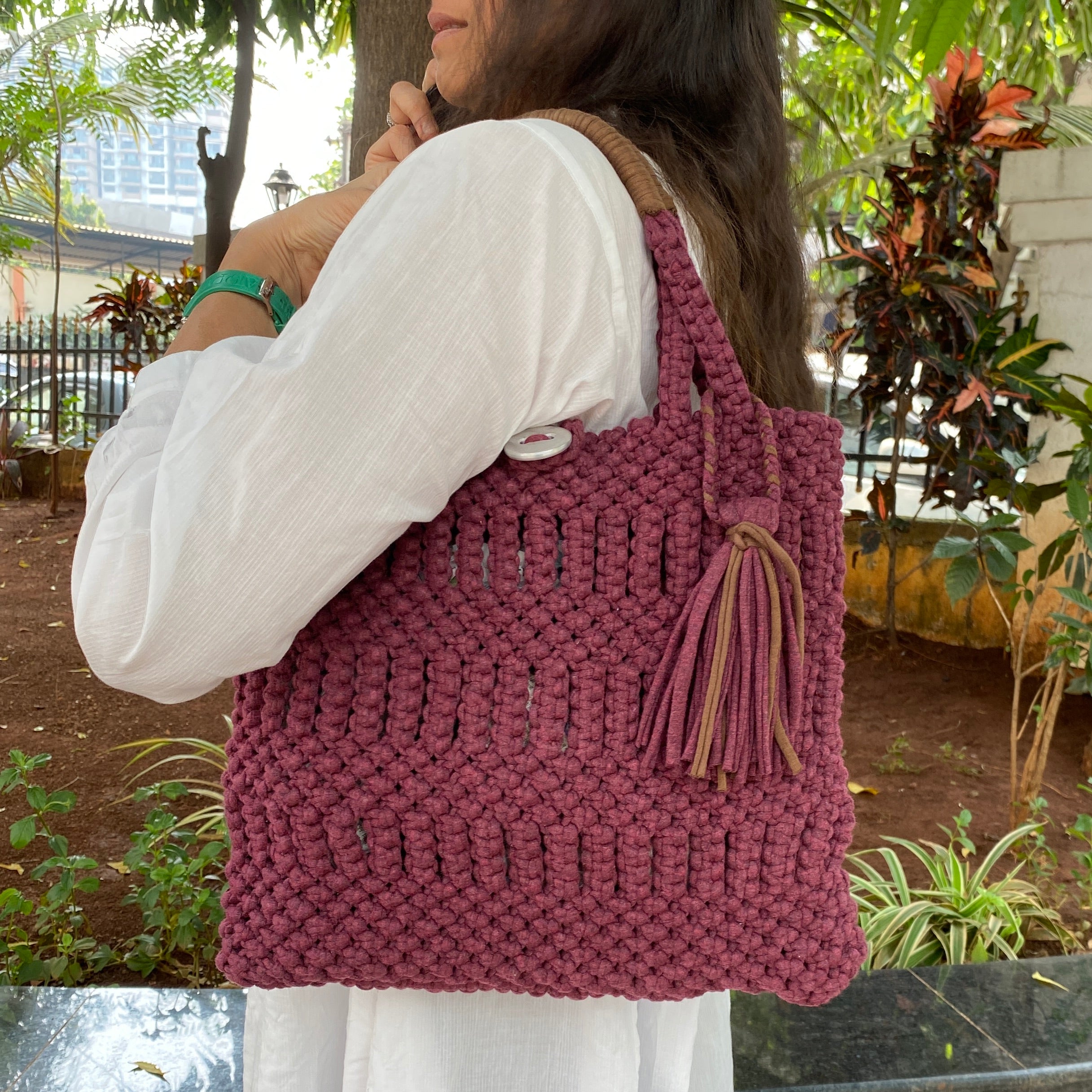 Image of Macrame Handbag Burgundy