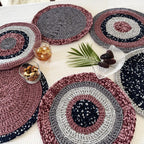 Set of 6 Round Crochet Placemats / Dining Mats Old rose, Grey, Burgundy, Silver grey, Navy