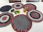 Set of 6 Round Crochet Placemats / Dining Mats Old rose, Grey, Burgundy, Silver grey, Navy