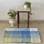 Braided Edged Floor Rug / Throw | Lime, Blue, White