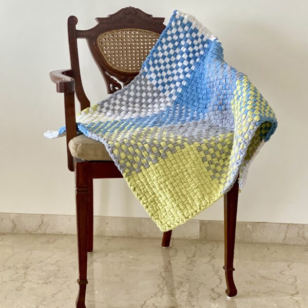 Image of Braided Edged Floor Rug / Throw | Lime, Blue, White