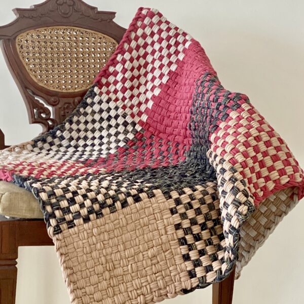 Image of Braided Edged Floor Rug / Throw | Raspberry, Charcoal, Nude, Ecru