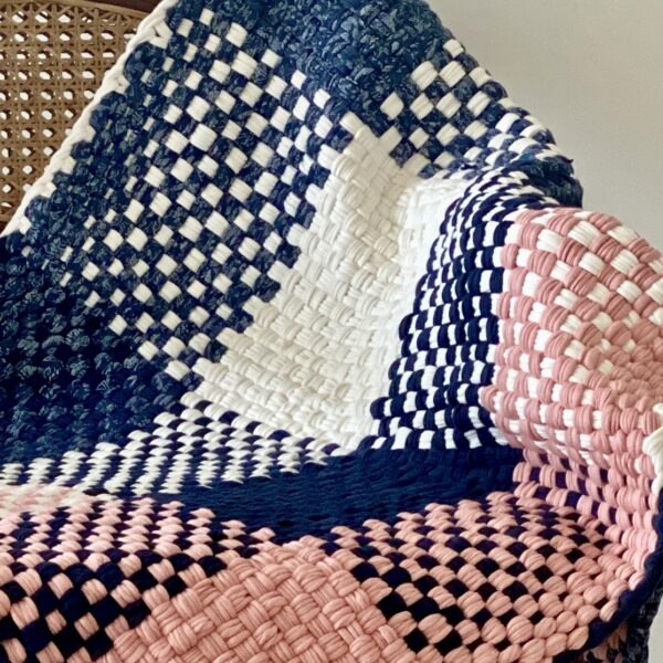 Image of Braided Edged Floor Rug / Throw | Pink, Navy, White