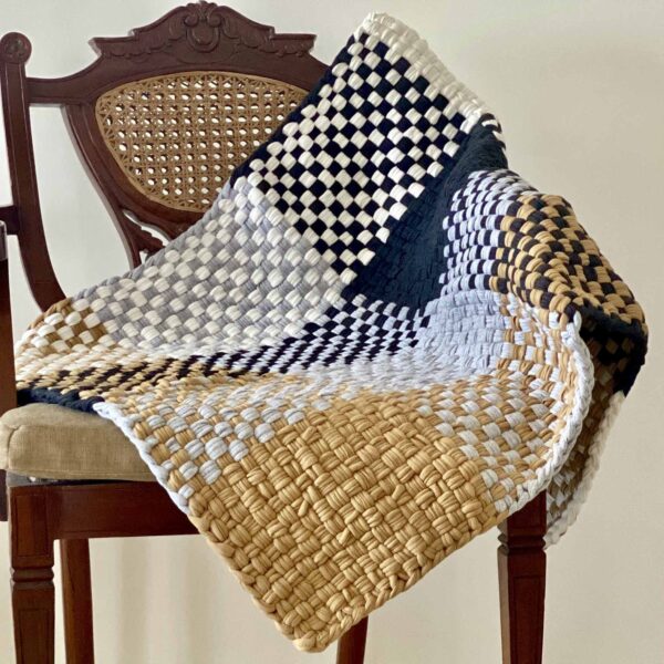 Image of Braided Edged Floor Rug / Throw | Beige, White, Grey, Black