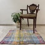 Braided Edged Floor Rug / Throw | Coral, Blue, Light Pink, Yellow, Beige, Light Grey