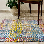 Braided Edged Floor Rug / Throw | Coral, Blue, Light Pink, Yellow, Beige, Light Grey