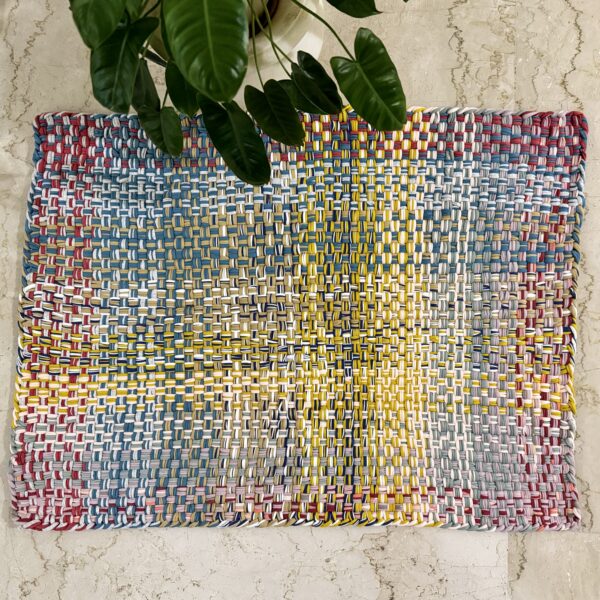 Image of Braided Edged Floor Rug / Throw | Coral, Blue, Light Pink, Yellow, Beige, Light Grey