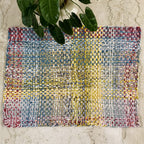 Braided Edged Floor Rug / Throw | Coral, Blue, Light Pink, Yellow, Beige, Light Grey