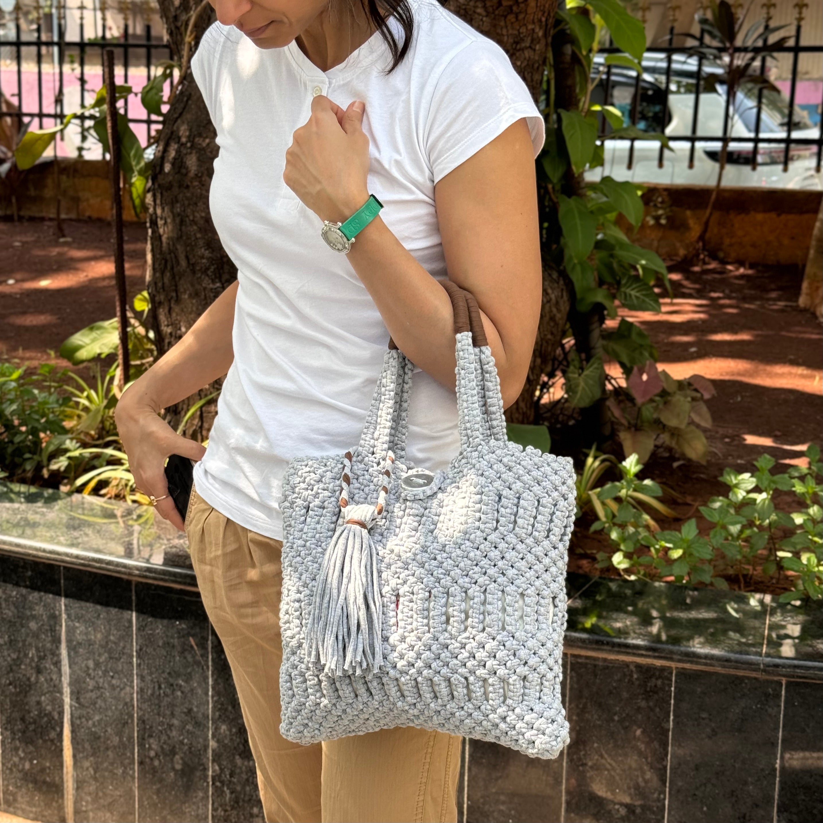 Image of Macrame Handbag Grey