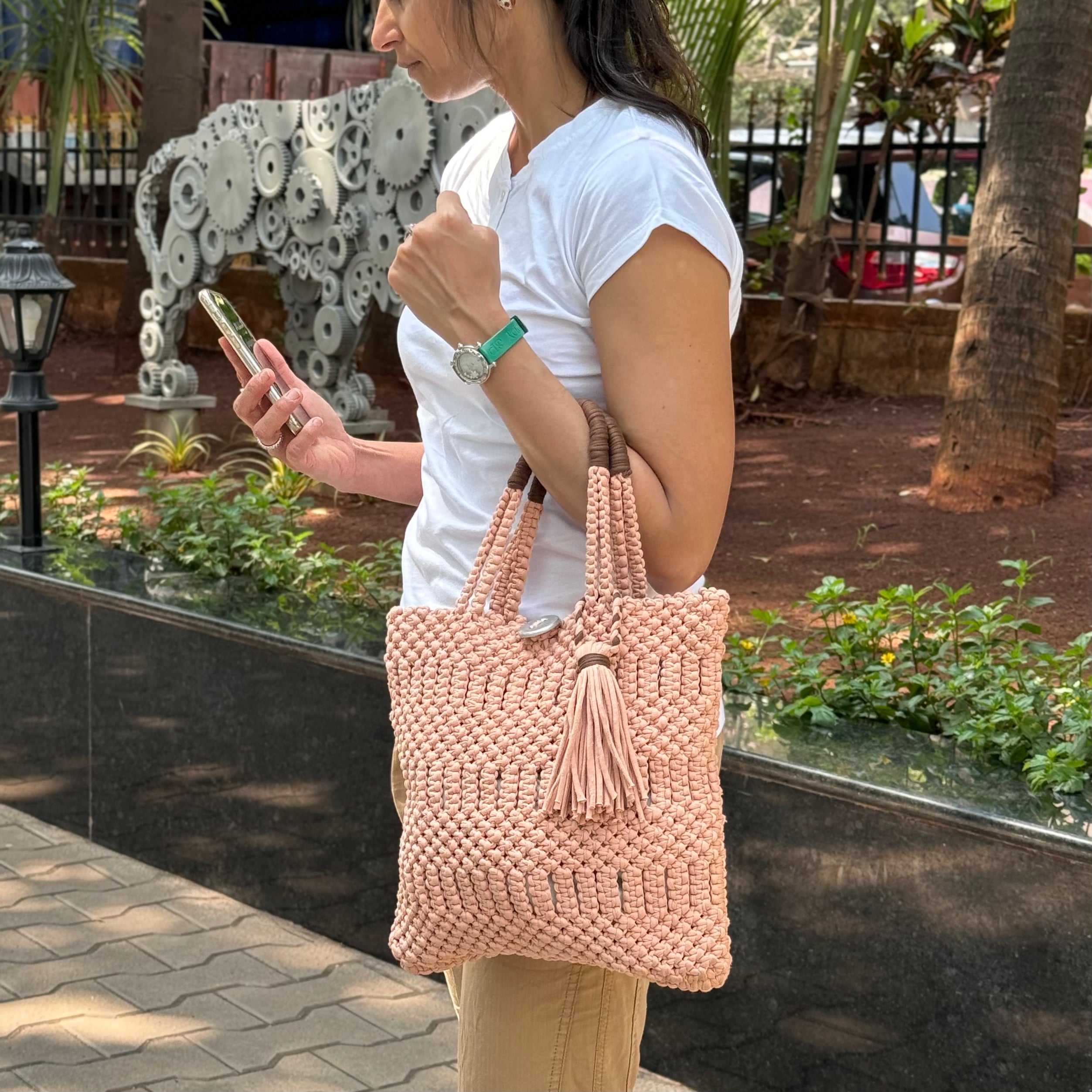 Image of Macrame Handbag Nude
