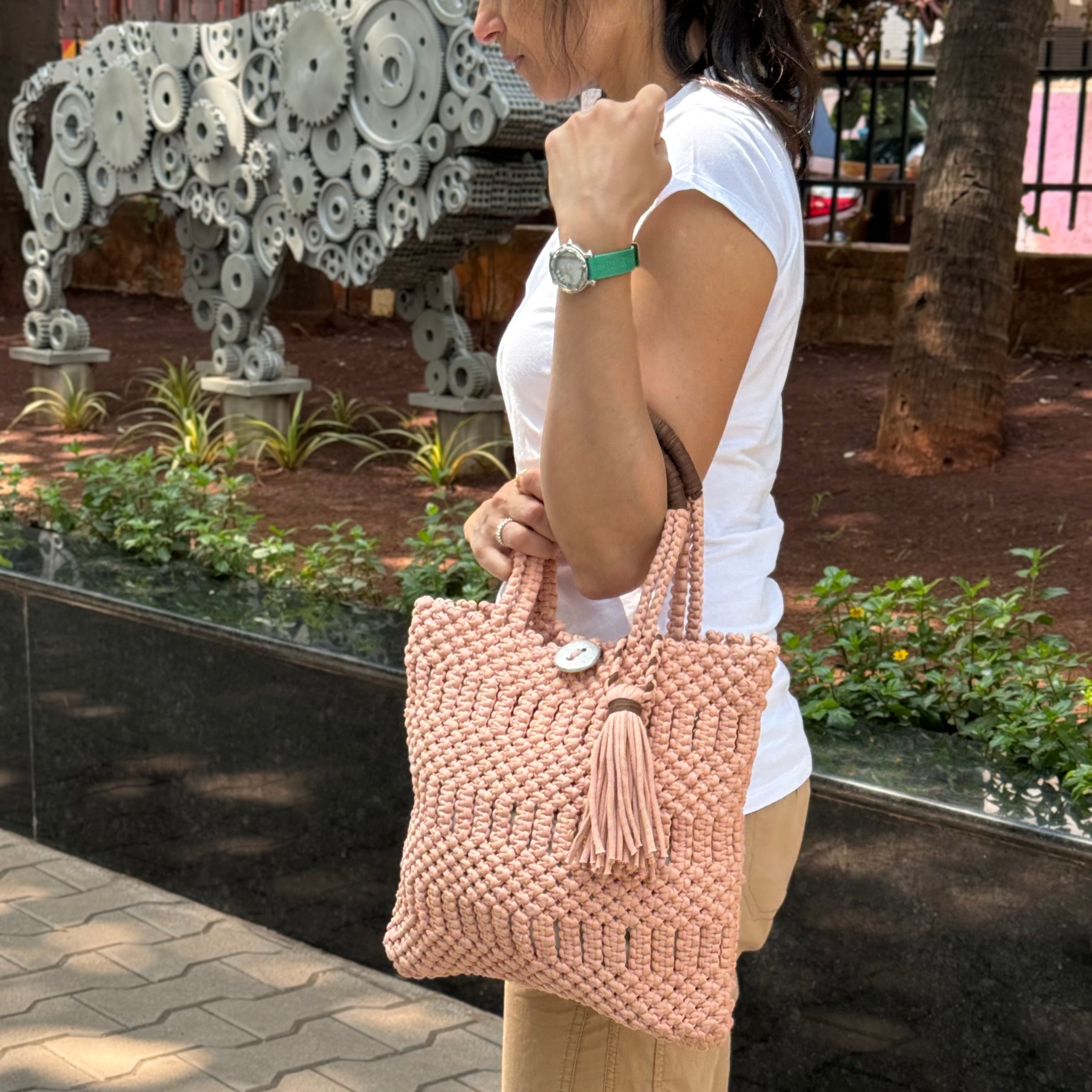 Image of Macrame Handbag Nude