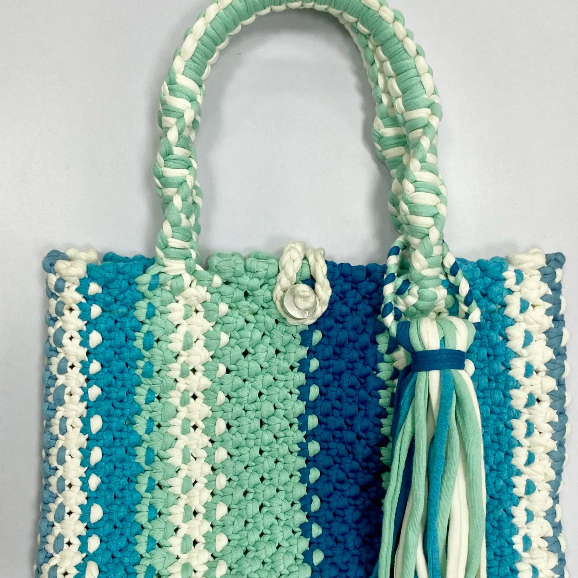 Image of Macrame Mini Blue, Aqua Off white Sea Green | Hand carry
