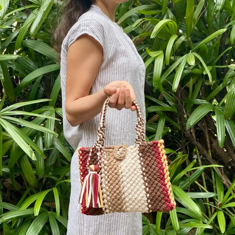 Image of Macrame Mini Brown, Beige Maroon, Lemon | Hand carry