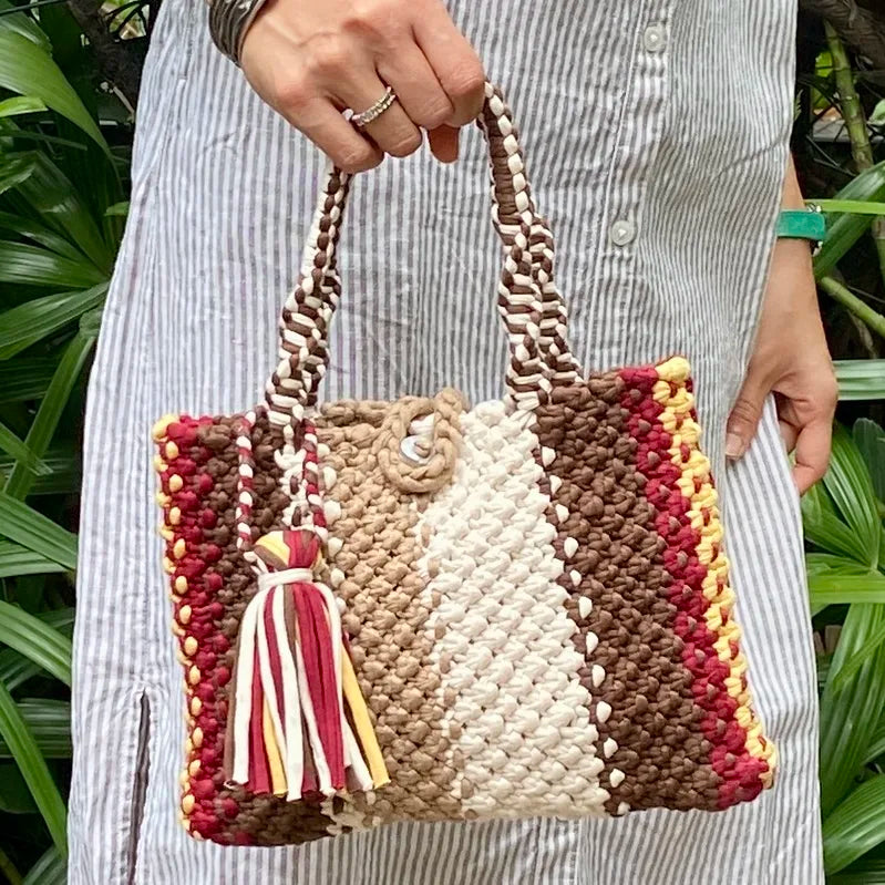 Image of Macrame Mini Brown, Beige Maroon, Lemon | Hand carry
