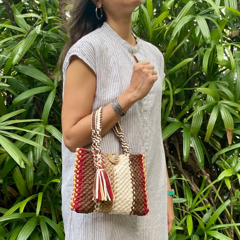 Image of Macrame Mini Brown, Beige Maroon, Lemon | Hand carry