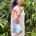 Macrame Mini Blue, Grey Off white Ash, Aqua | Hand carry