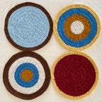 Set of 4 Round Crochet Placemats / Dining Mats Blue Maroon Mustard Light Grey