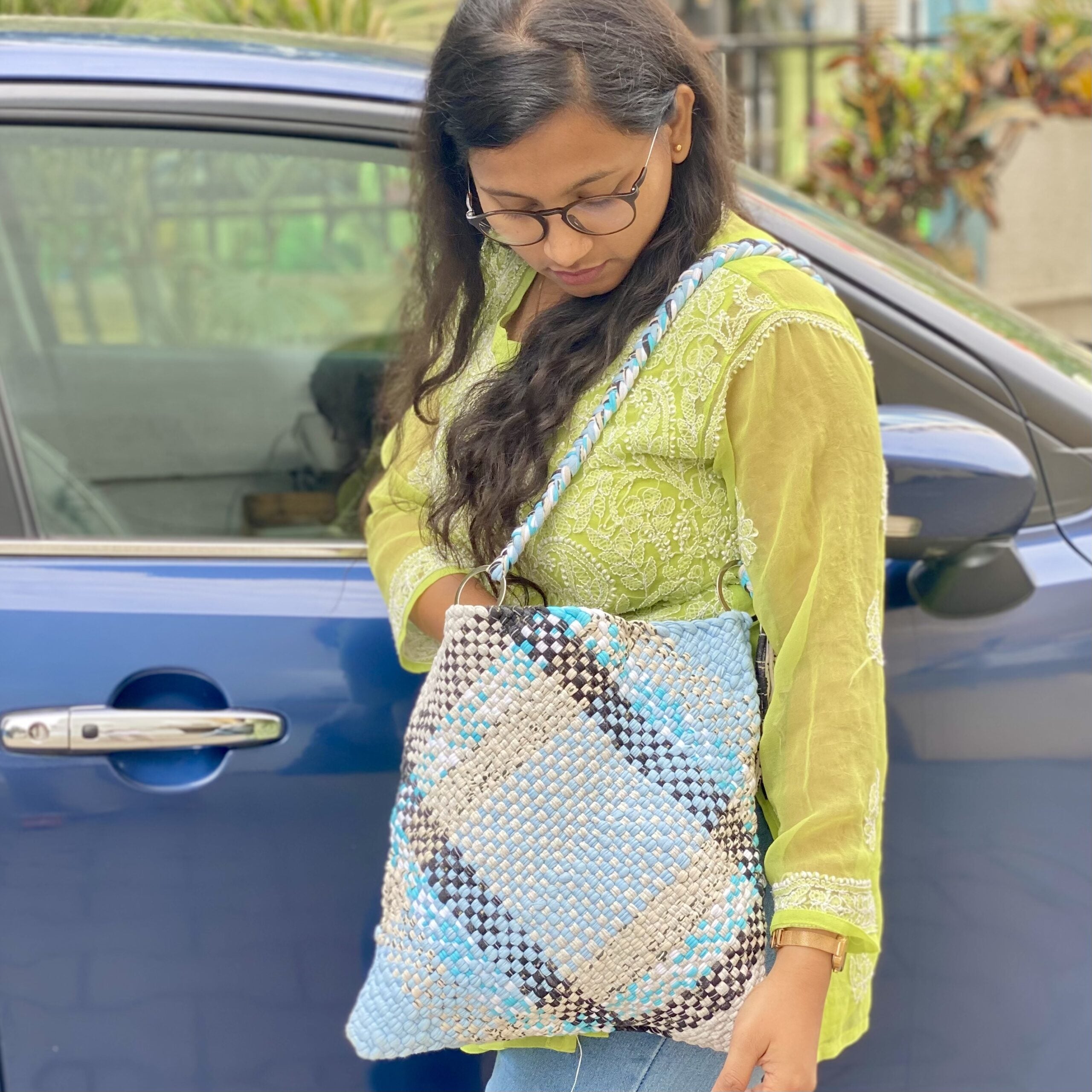 Image of Shoulder Tote Bags Blue Off White Black Color Premium Collection | Shoulder carry