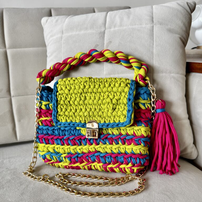 Image of Crochet Purse | Lime-Green-Blue-Fuscia / Hand or Shoulder Carry