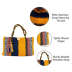 Macrame Tote Medium Size Navy Orange Brown Shoulder and Hand carry