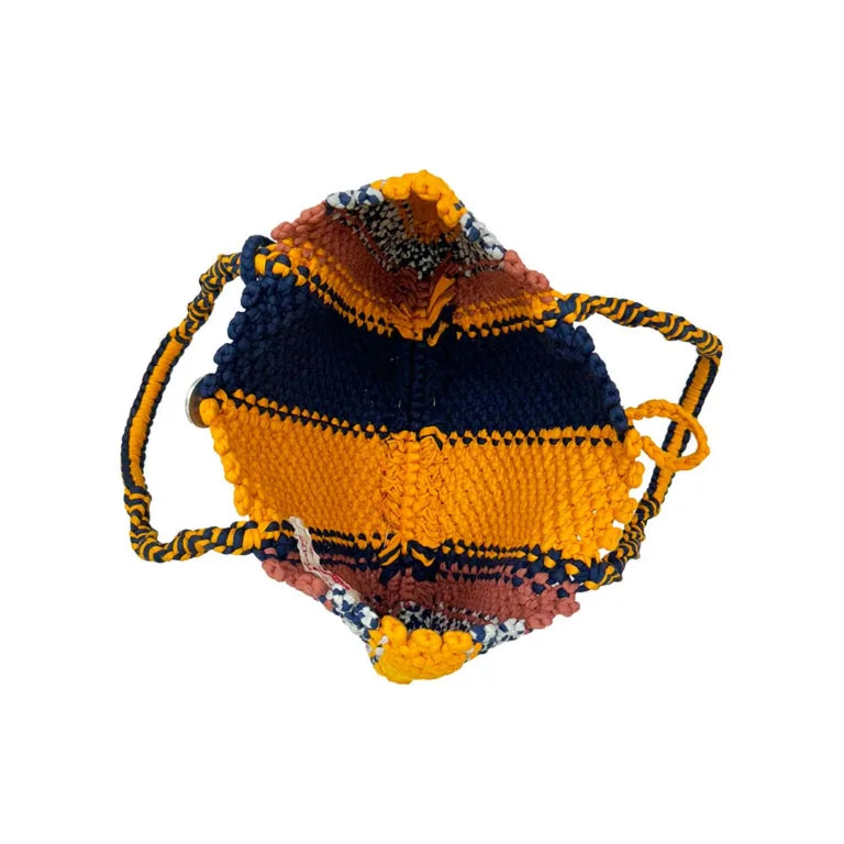 Image of Macrame Tote Medium Size Navy Orange Brown Shoulder and Hand carry