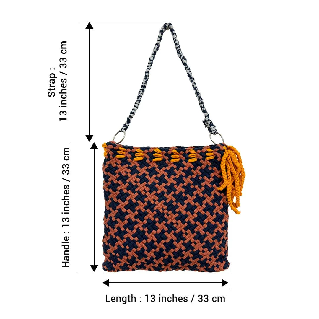Image of Shoulder Tote Bags Navy Orange Brown Shoulder carry