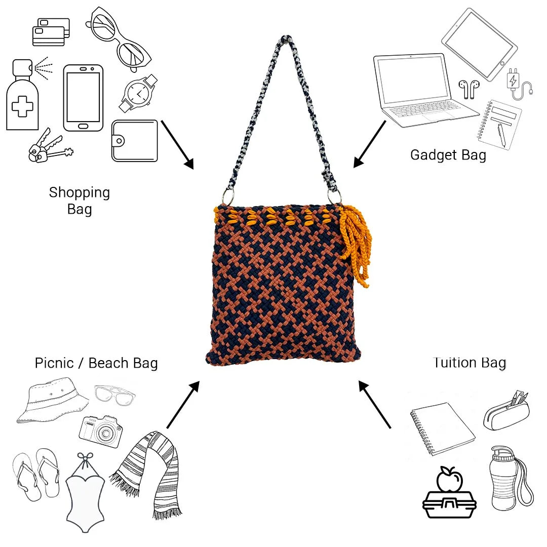 Image of Shoulder Tote Bags Navy Orange Brown Shoulder carry