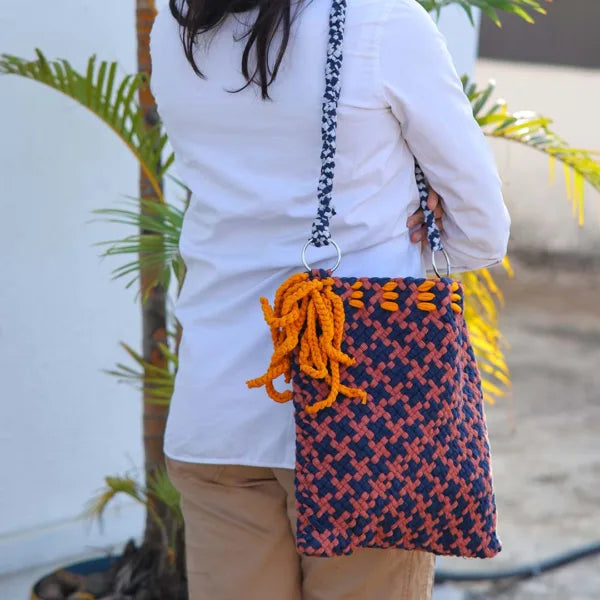 Image of Shoulder Tote Bags Navy Orange Brown Shoulder carry