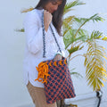 Shoulder Tote Bags Navy Orange Brown Shoulder carry