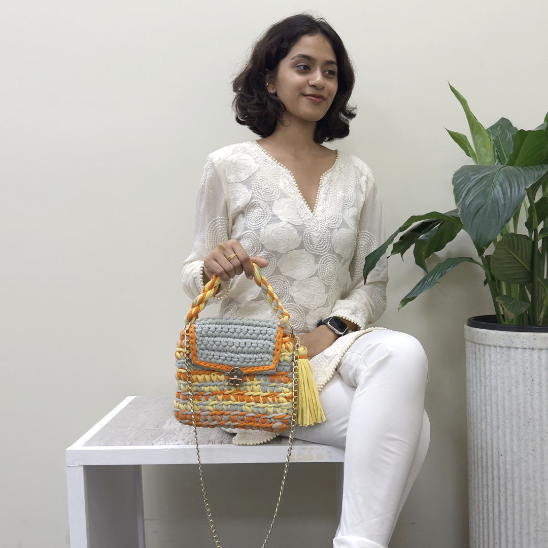 Image of Crochet Purse | Sage-Yellow-Orange / Hand or Shoulder Carry