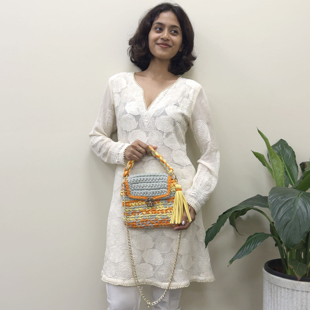 Image of Crochet Purse | Sage-Yellow-Orange / Hand or Shoulder Carry