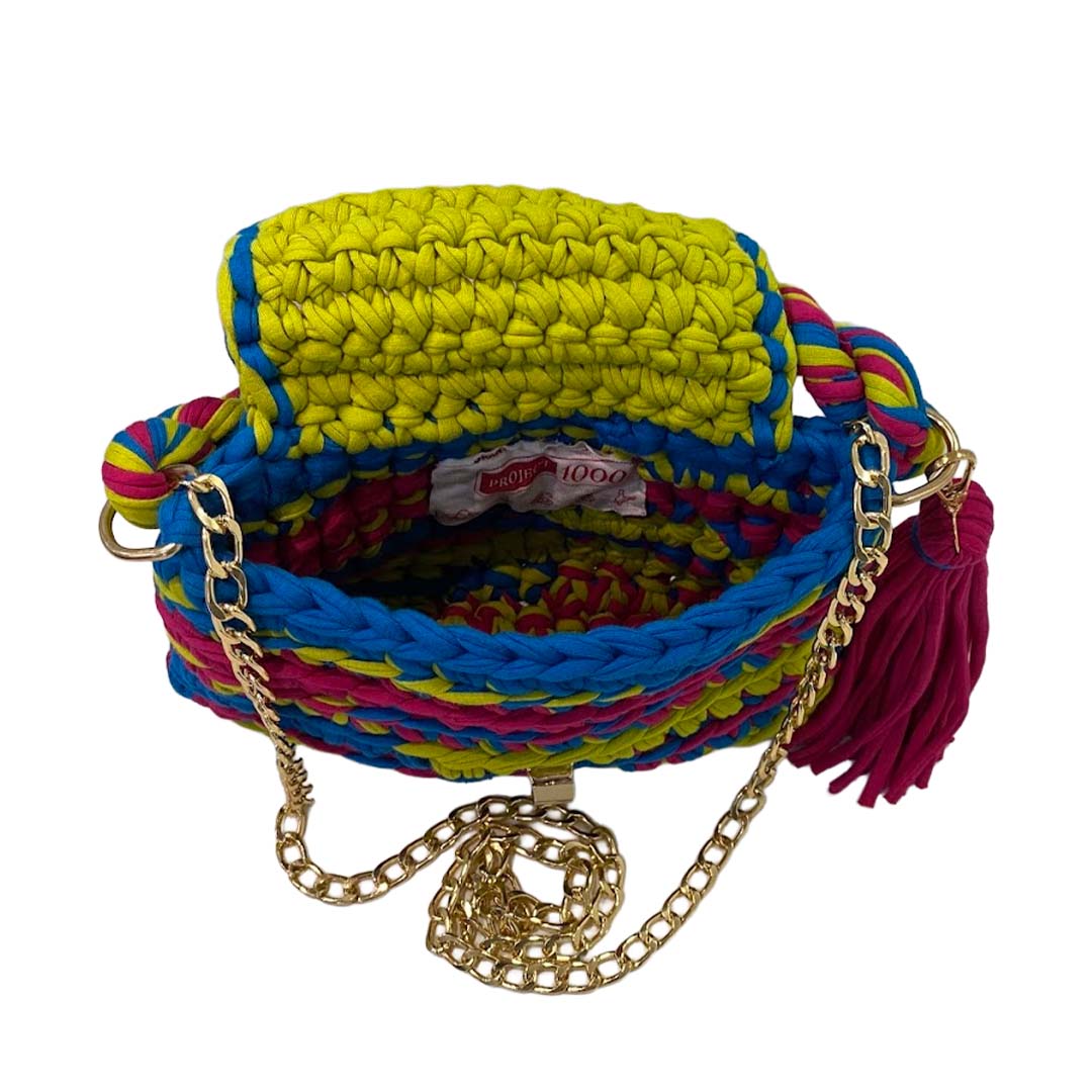 Image of Crochet Purse | Lime-Green-Blue-Fuscia / Hand or Shoulder Carry