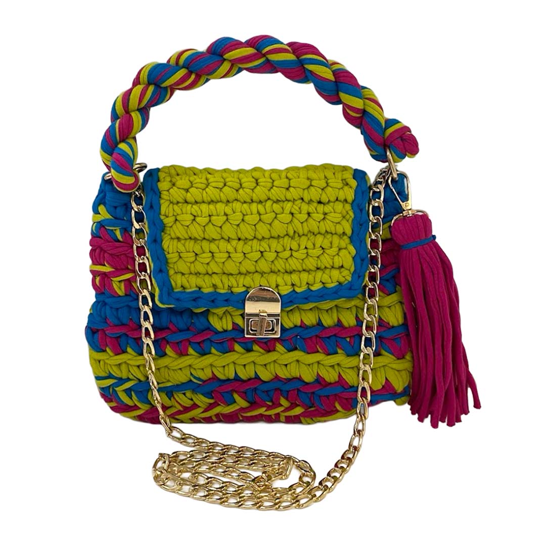 Crochet Purse | Lime-Green-Blue-Fuscia / Hand or Shoulder Carry