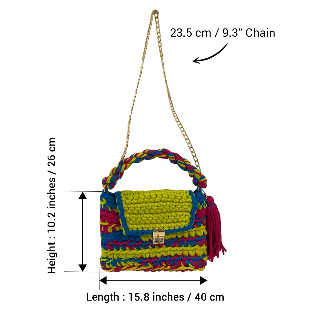 Image of Crochet Purse | Lime-Green-Blue-Fuscia / Hand or Shoulder Carry