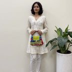 Crochet Purse | Lime-Green-Blue-Fuscia / Hand or Shoulder Carry