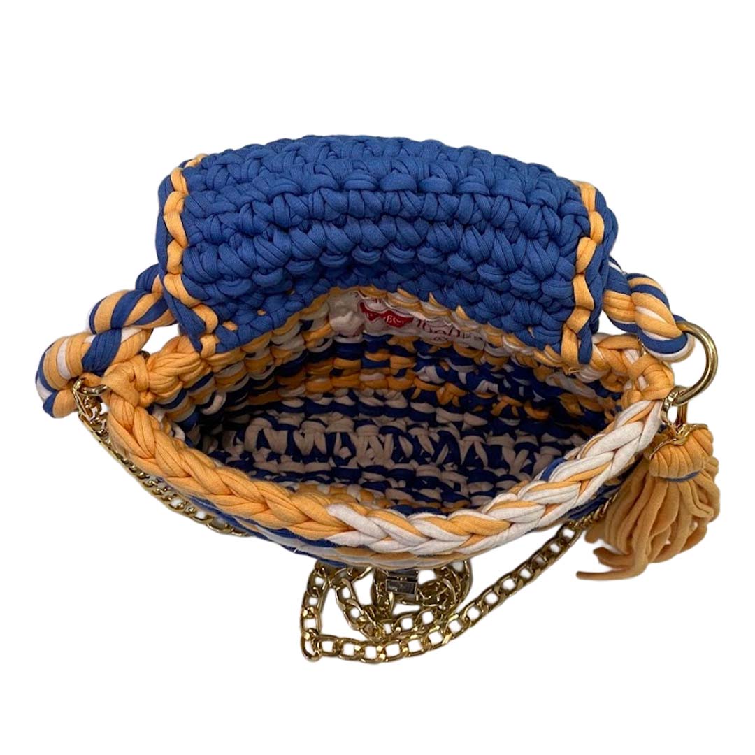 Image of Crochet Purse | Royal Blue-Light Orange / Hand or Shoulder Carry