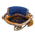 Crochet Purse | Royal Blue-Light Orange / Hand or Shoulder Carry