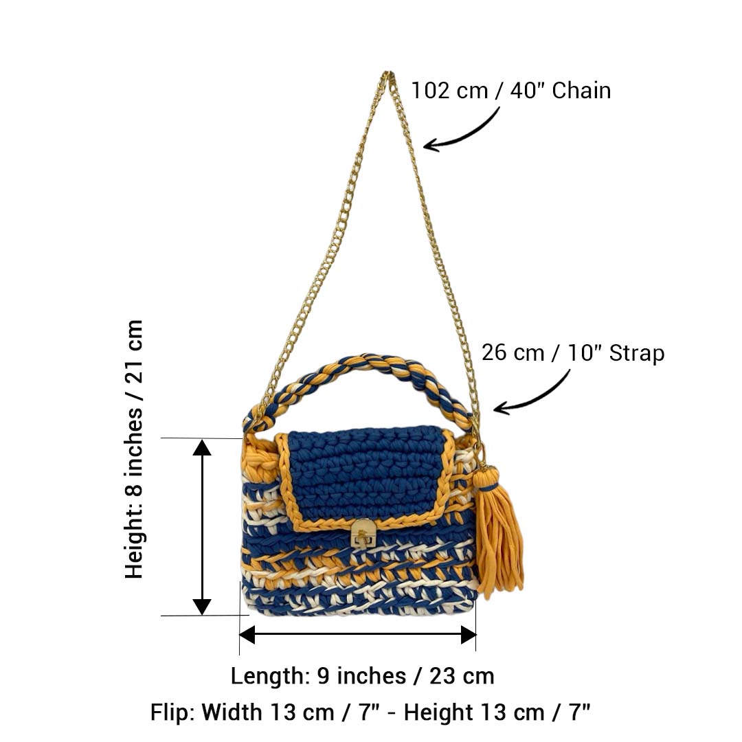 Image of Crochet Purse | Royal Blue-Light Orange / Hand or Shoulder Carry