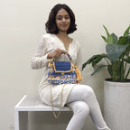 Crochet Purse | Royal Blue-Light Orange / Hand or Shoulder Carry