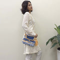 Crochet Purse | Royal Blue-Light Orange / Hand or Shoulder Carry