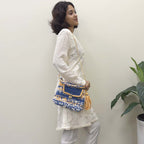 Crochet Purse | Royal Blue-Light Orange / Hand or Shoulder Carry