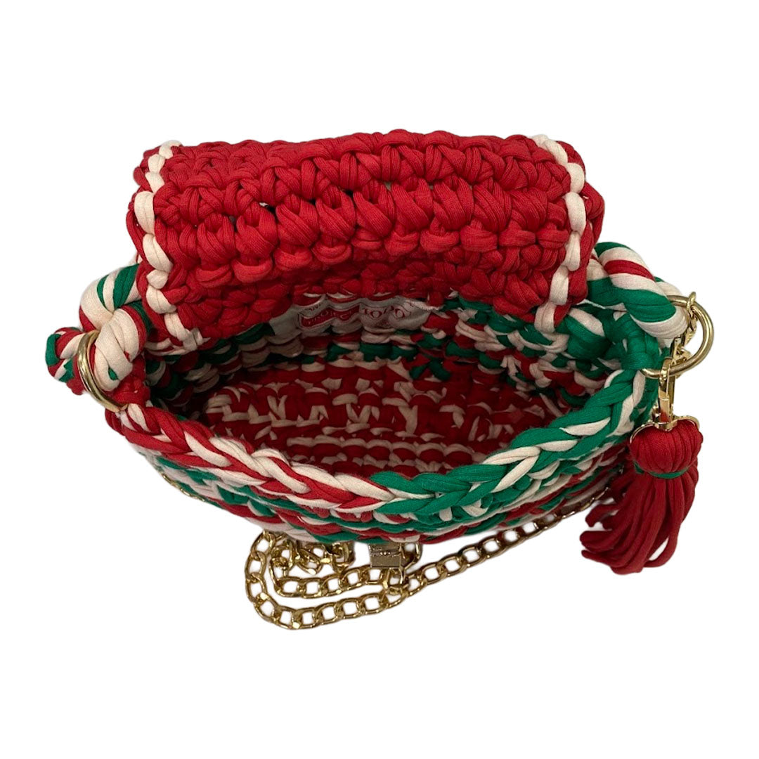 Image of Crochet Purse | Red-Green-White / Hand or Shoulder Carry