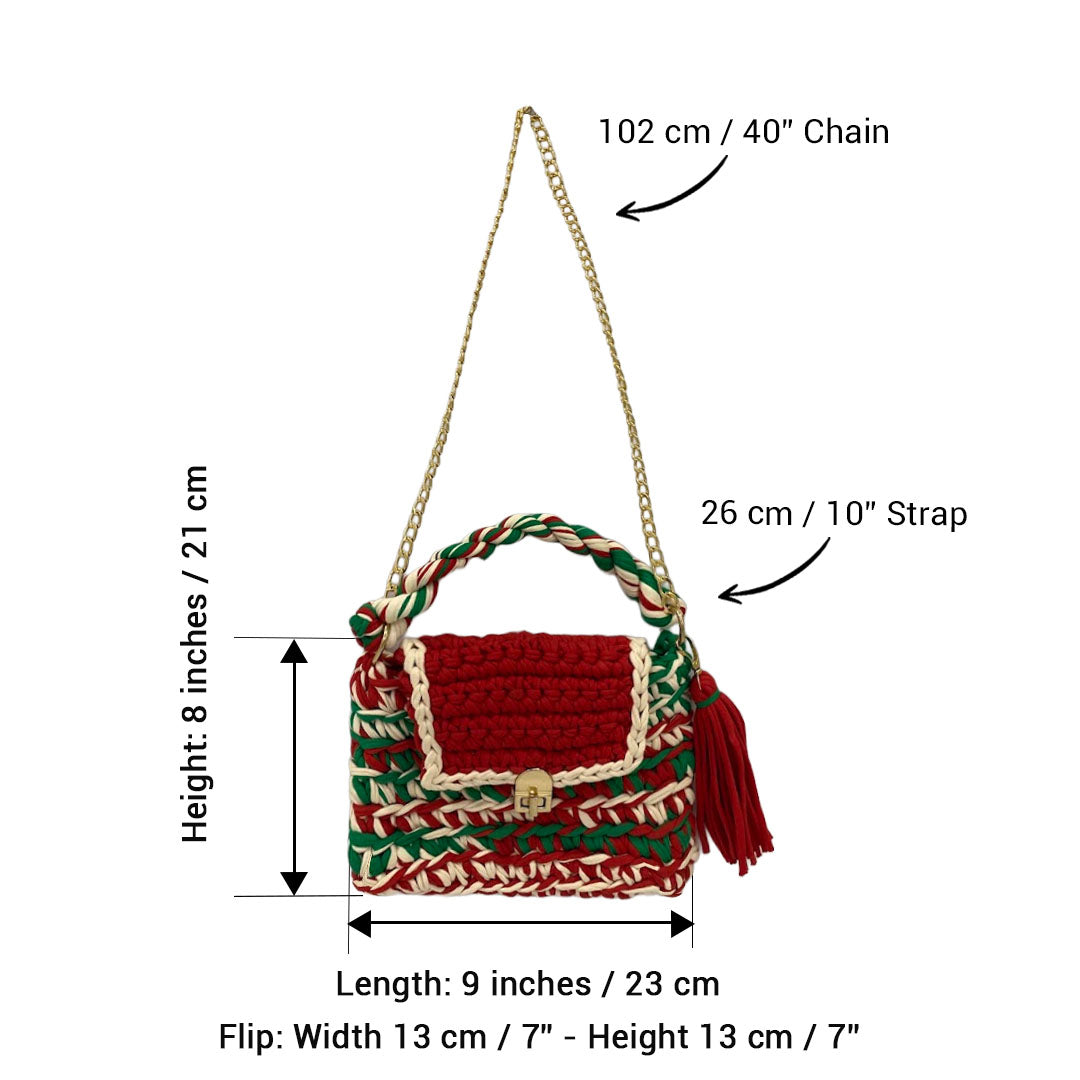 Image of Crochet Purse | Red-Green-White / Hand or Shoulder Carry