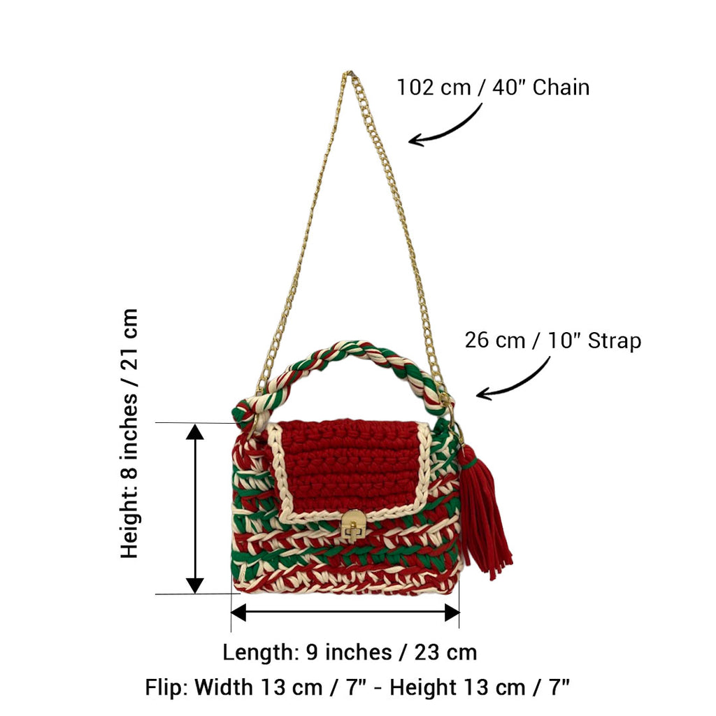 Crochet Purse | Red-Green-White / Hand or Shoulder Carry