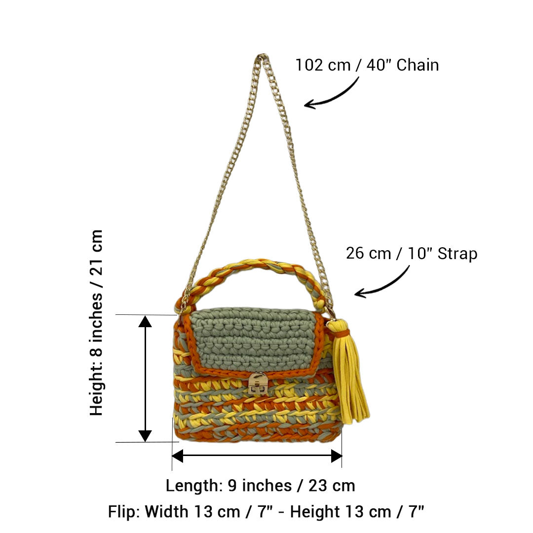 Image of Crochet Purse | Sage-Yellow-Orange / Hand or Shoulder Carry